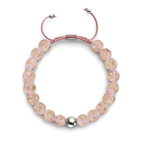 Rosenwasser | Silber | Glühwürmchen-Glas-Makramee-Armband